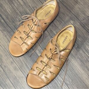 ARRAY Beverly 11N TanLeather Peep Toe Lace Up Sandals Women Casual